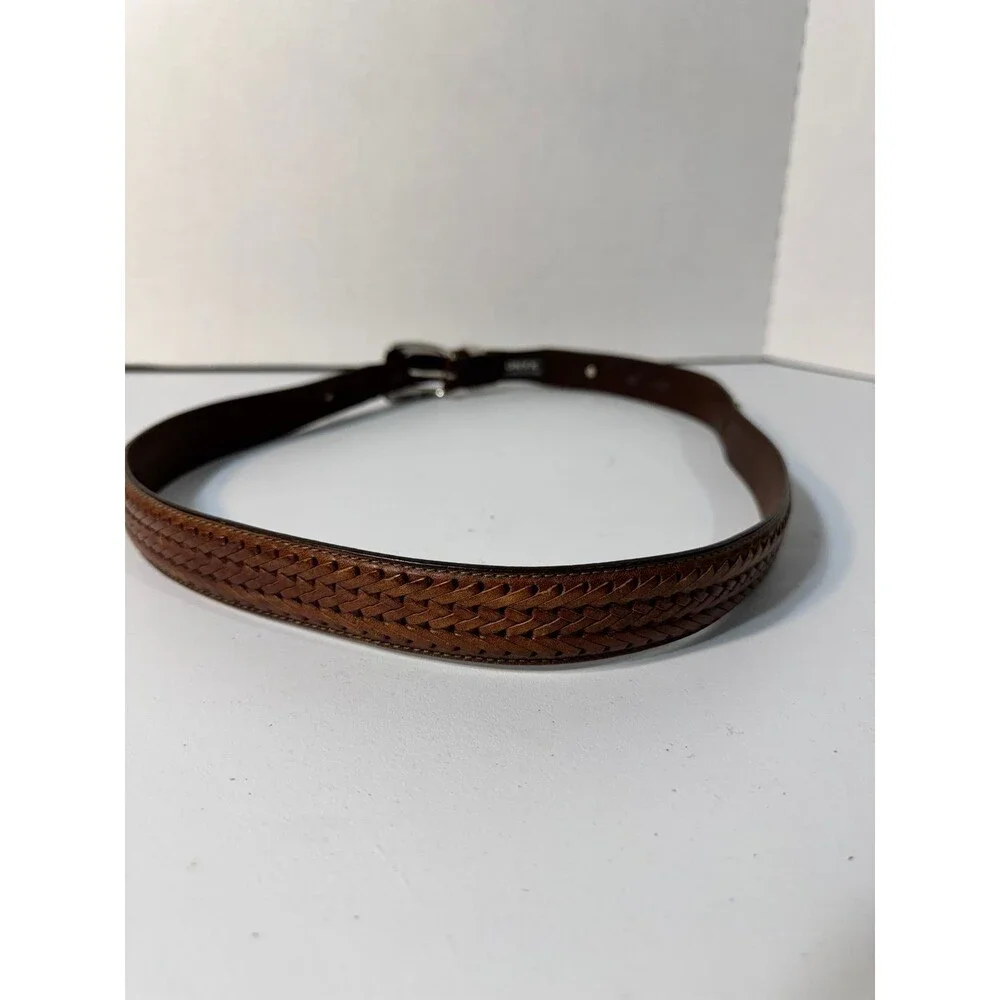 Onyx by Brighton Leather Belt 42 Golf Concho Braided Inlay Brown 11507 Distress